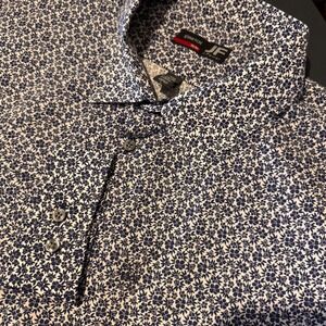 NWT J.Ferrar Floral Stretch Slim Fit Button Down‎ Shirt Navy White Mens XXL